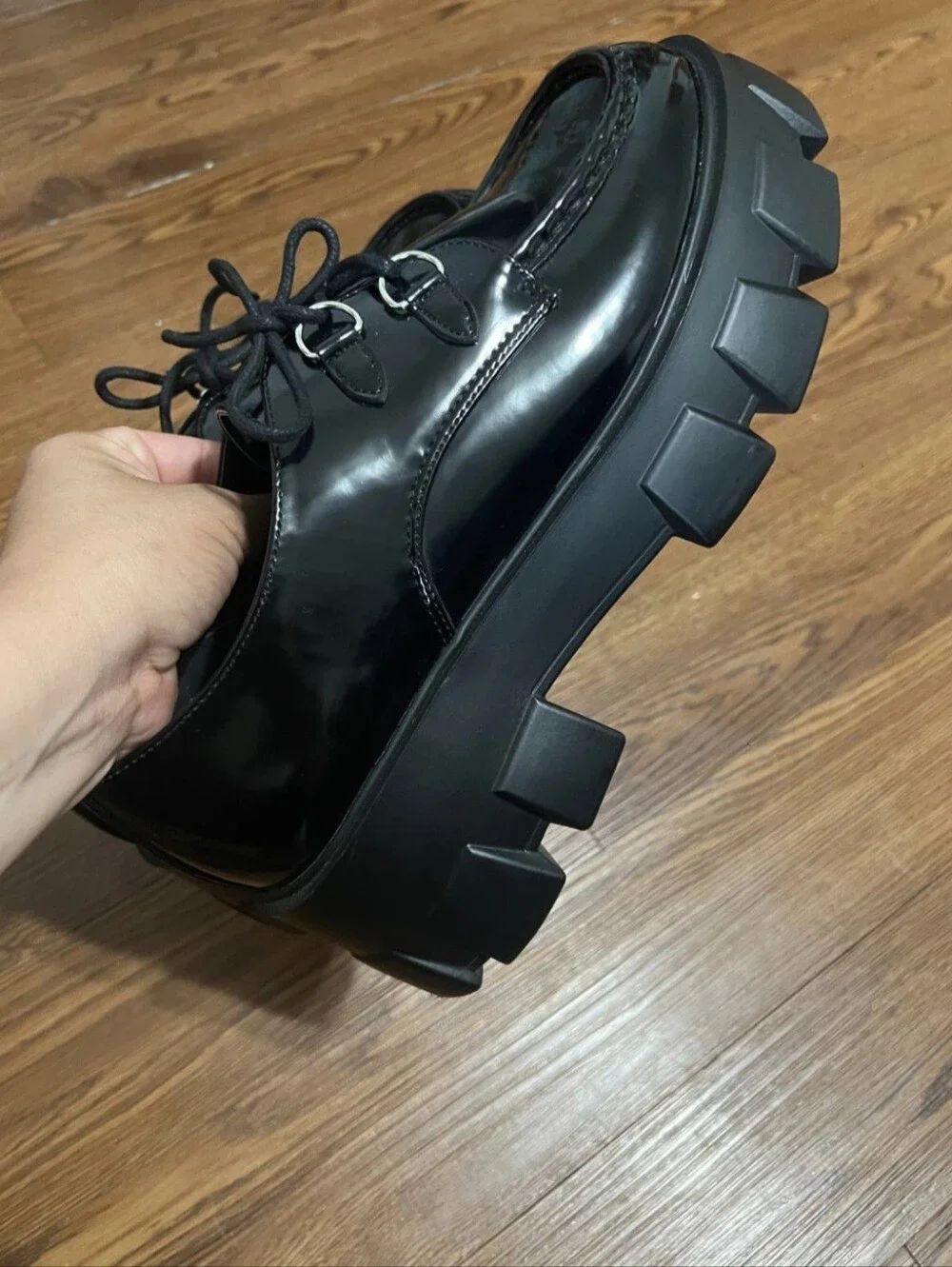 Just Fab Y2K 90's Black Lace-up Lug Heel Platform Chunky Loafers Womens Size 11